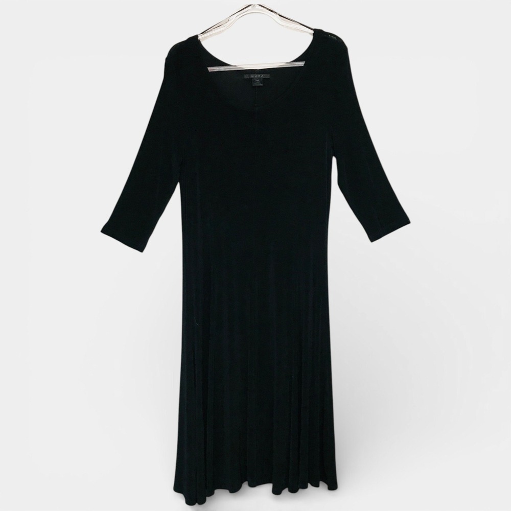 Kiara Womens Large Black Scoop Neck 3/4 Sleeve Midi Dress Acetate Blend Stretch